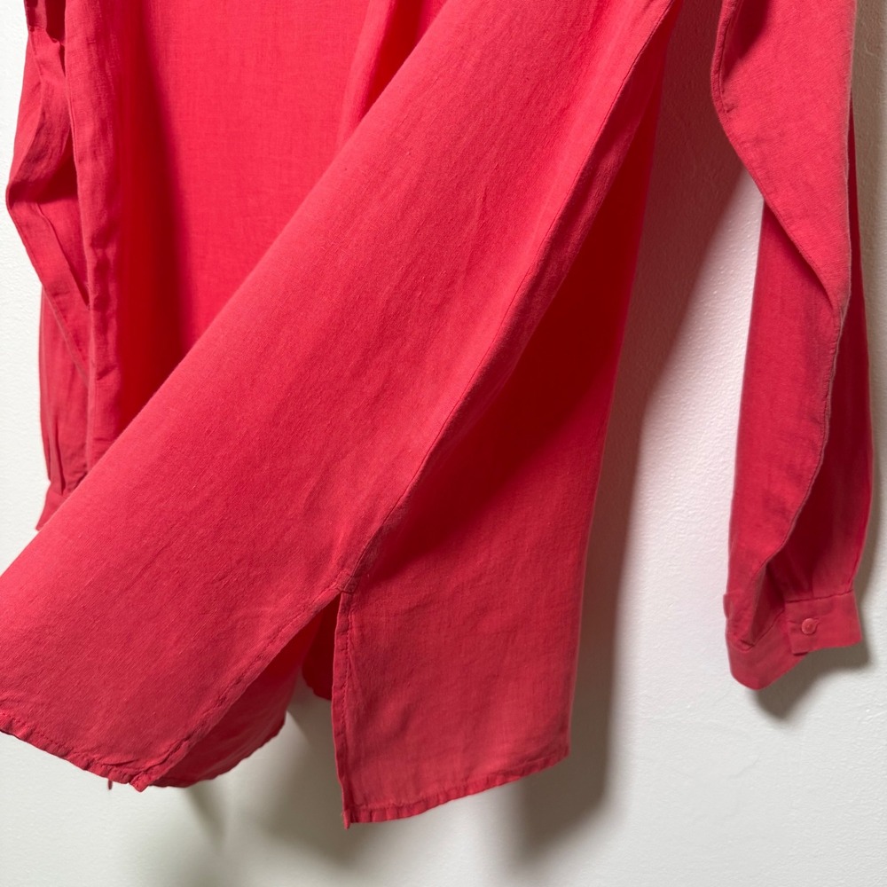 Eileen Fisher Womens Medium Coral Red Linen Button Down Long Sleeve Shirt Tunic - Picture 7 of 16